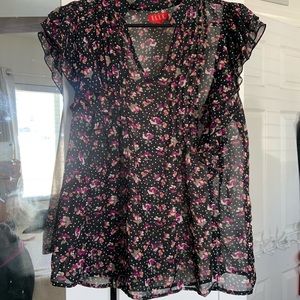 Small elle sheer ladies blouse, floral multicolor
